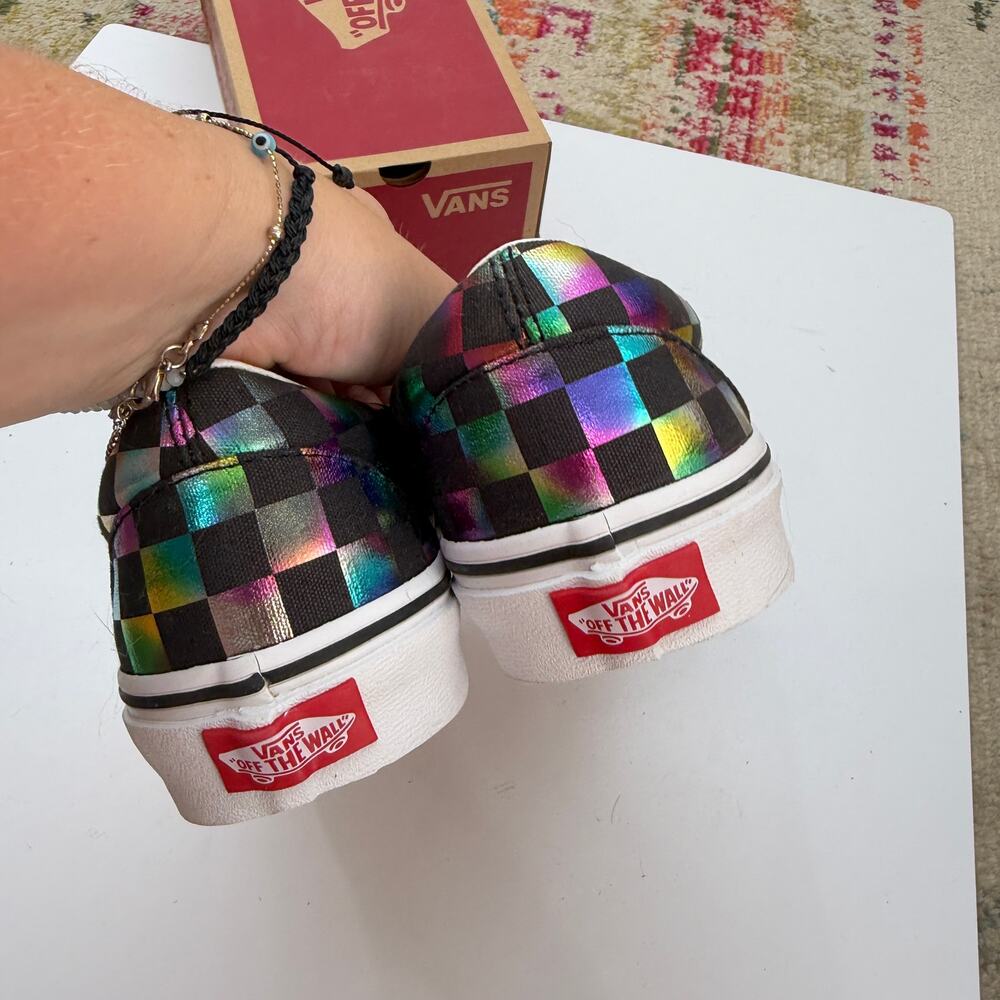 LIKE NEW VANS Classic Slip On Sneaker in Iridescent Check 9 - Picture 5 of 7
